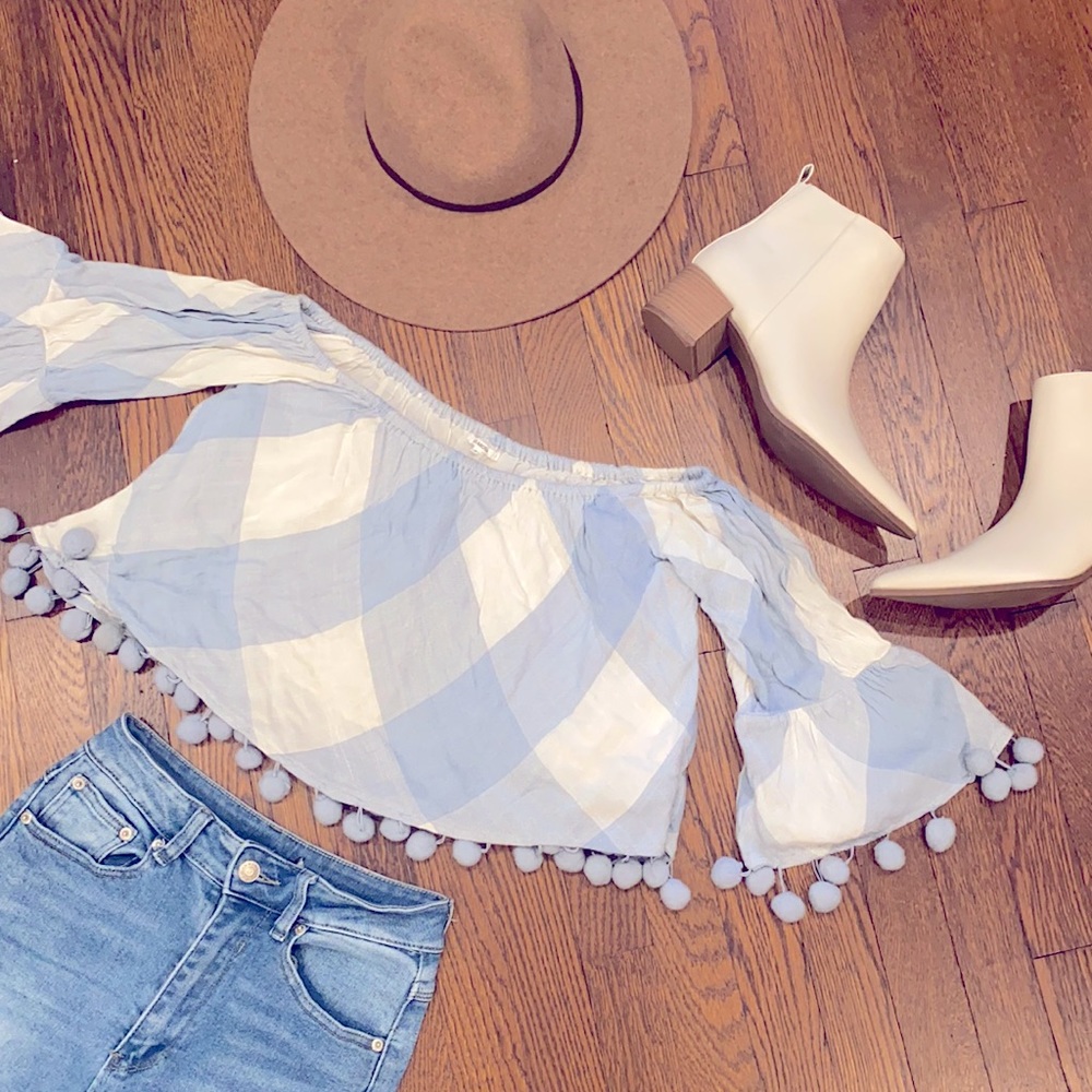 Tularosa off the shoulder gingham plaid print top